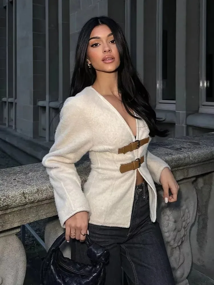 HH Women Elegant V Neck Blend Coats Fashion Leather Buckle Long Sleeve Beige Jackets Female Autumn Vintage Slim Outerwear
HH Women Elegant V Neck Blend Coats Fashion Leather Buckle Long Sleeve Beige Jackets Female Autumn Vintage Slim Outerwear