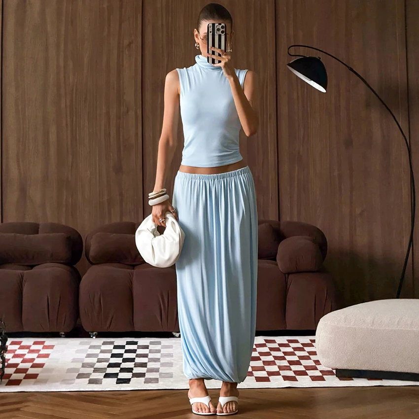 Linad Elegant Blue Knit Long Skirts Suits Street Chic Slim Turtleneck Vest With High Waist Skirt 2 Piece Sets Women Summer 2026
Linad Elegant Blue Knit Long Skirts Suits Street Chic Slim Turtleneck Vest With High Waist Skirt 2 Piece Sets Women Summer 2026