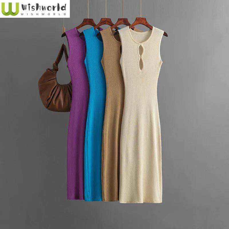 European and American Women's New Summer Sexy Hollow Knitted Sleeveless Round Neck Slim Fit Dress for Women
European and American Women's New Summer Sexy Hollow Knitted Sleeveless Round Neck Slim Fit Dress for Women