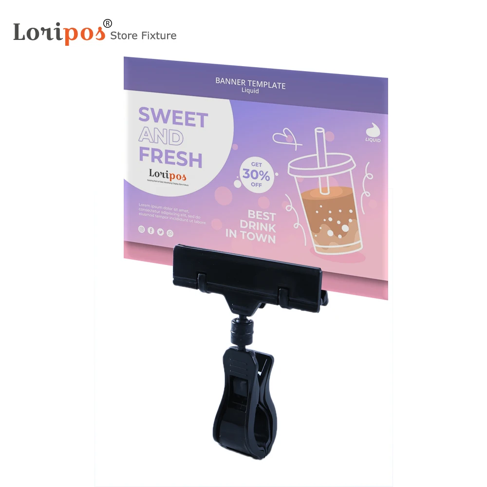 Jumbo Black POP Clamp Rotating Swivel Sign Holder Clip For Surfaces Up | Loripos
Jumbo Black POP Clamp Rotating Swivel Sign Holder Clip For Surfaces Up | Loripos