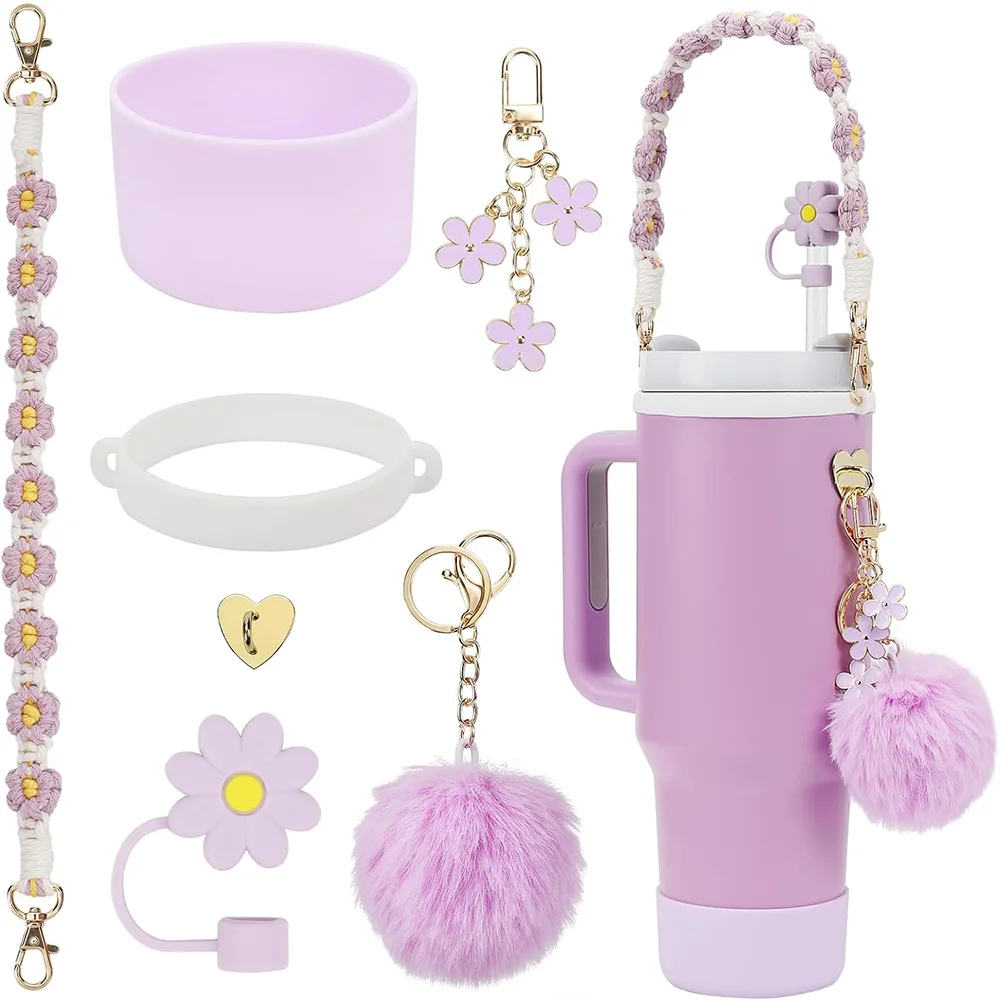 7pcs Cup Accessories Set includes Water Bottle Handle Strap, Siliocne Boots, Pom Charm Chain, Straw Cover Heart Hook for Stanley
7pcs Cup Accessories Set includes Water Bottle Handle Strap, Siliocne Boots, Pom Charm Chain, Straw Cover Heart Hook for Stanley