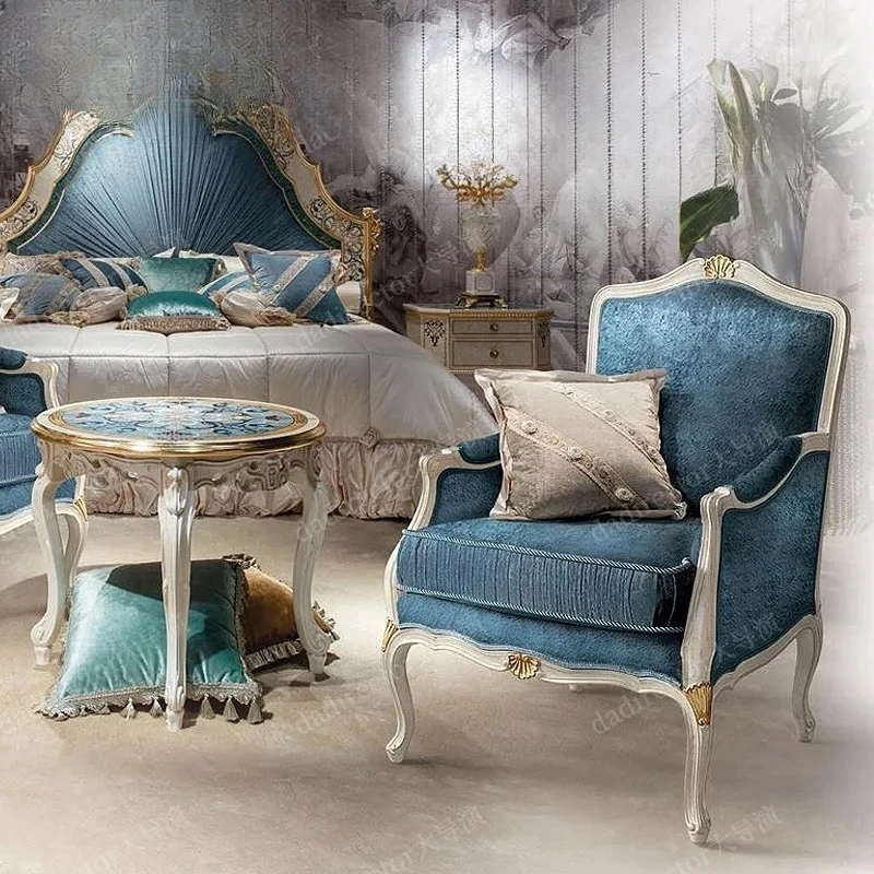 Luxury blue fabric tiger chair carving French court solid wood negotiation chair casual sofa chair
Luxury blue fabric tiger chair carving French court solid wood negotiation chair casual sofa chair