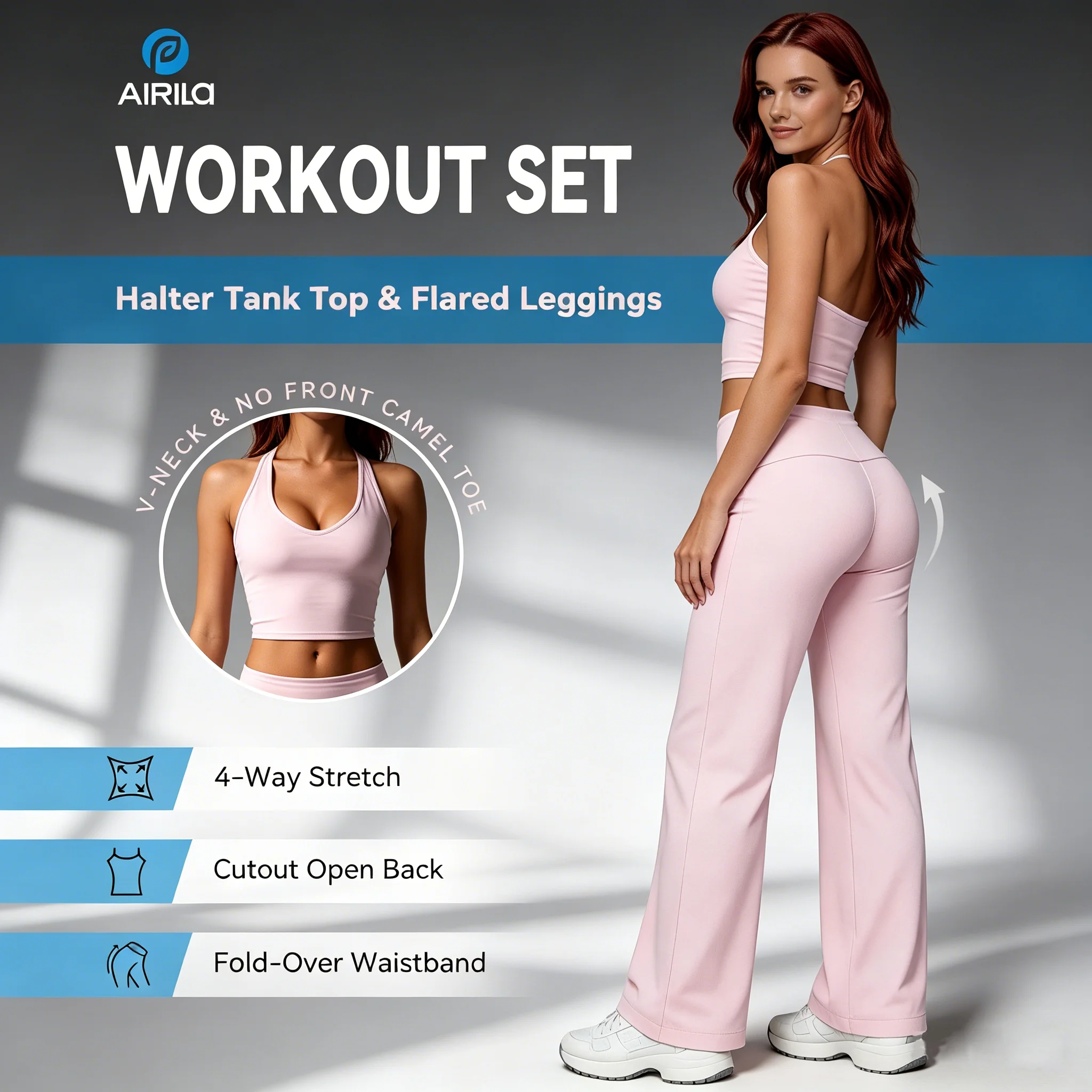 Airila 2-Piece Halter V-Neck Yoga Set, Backless Crop Top, Foldable Waist Flare Pants, Tummy Control Sports Casual Set, Fitness Clothing
Airila 2-Piece Halter V-Neck Yoga Set, Backless Crop Top, Foldable Waist Flare Pants, Tummy Control Sports Casual Set, Fitness Clothing