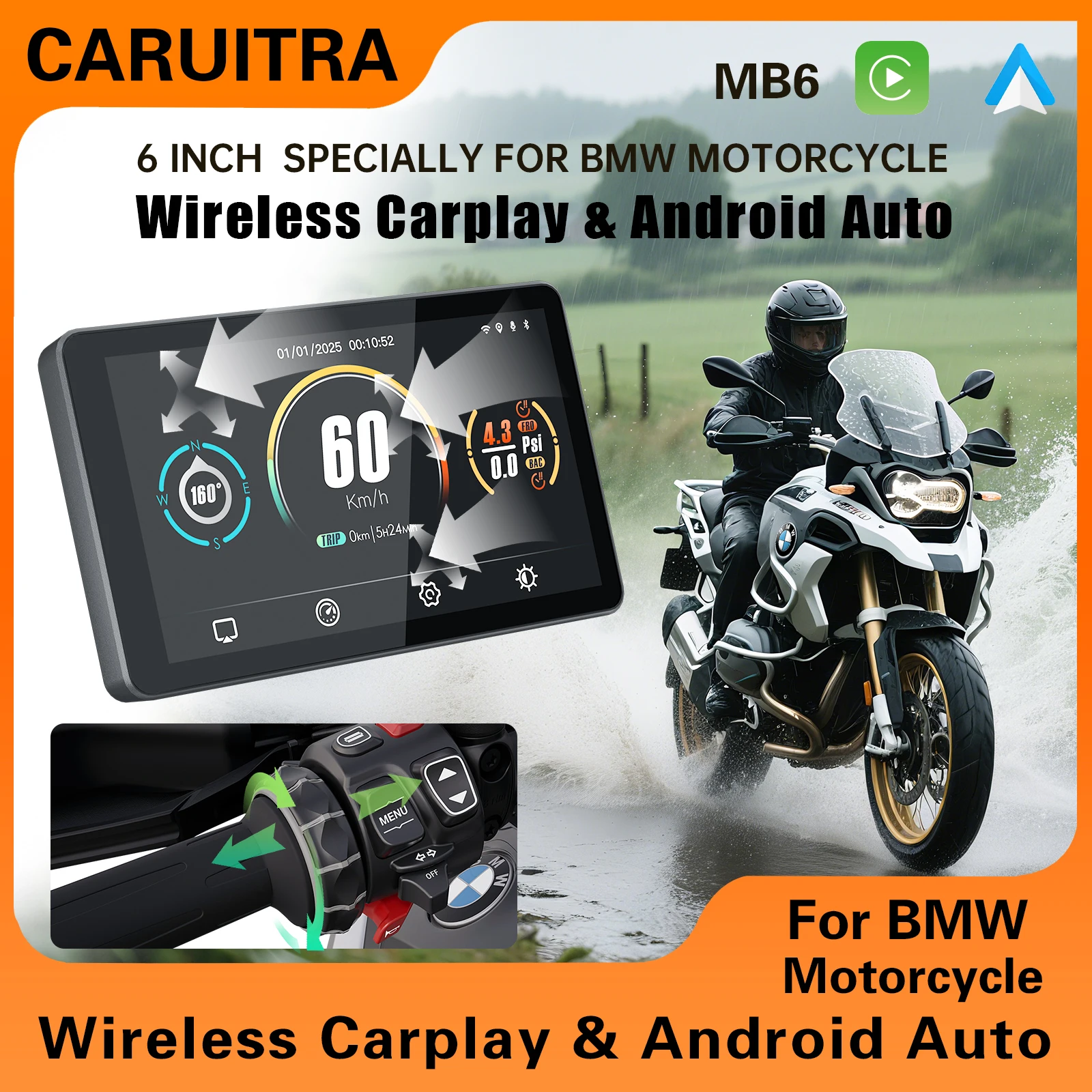 CarPlay Android Auto for BMW GS XR M1000 R1200GS R1250GS F 750 S1000XR R1300GS etc 6 inch Portable Motorcycle GPS Navigator
CarPlay Android Auto for BMW GS XR M1000 R1200GS R1250GS F 750 S1000XR R1300GS etc 6 inch Portable Motorcycle GPS Navigator