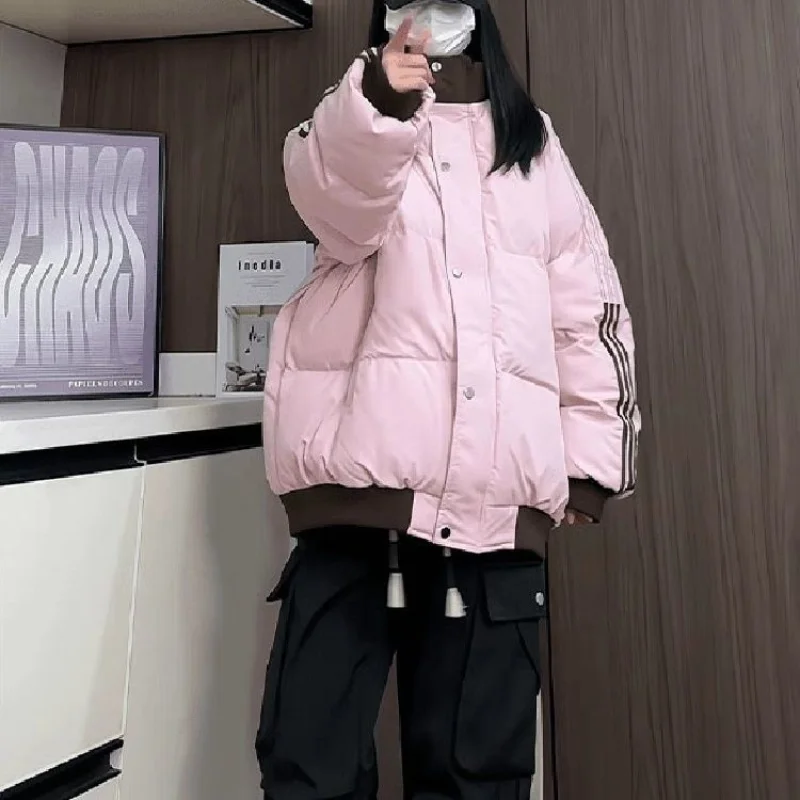 Down Cotton Jacket for Winter New Loose Sports Stripes Contrasting Color Small Cotton Jacket Short 
Down Cotton Jacket for Winter New Loose Sports Stripes Contrasting Color Small Cotton Jacket Short