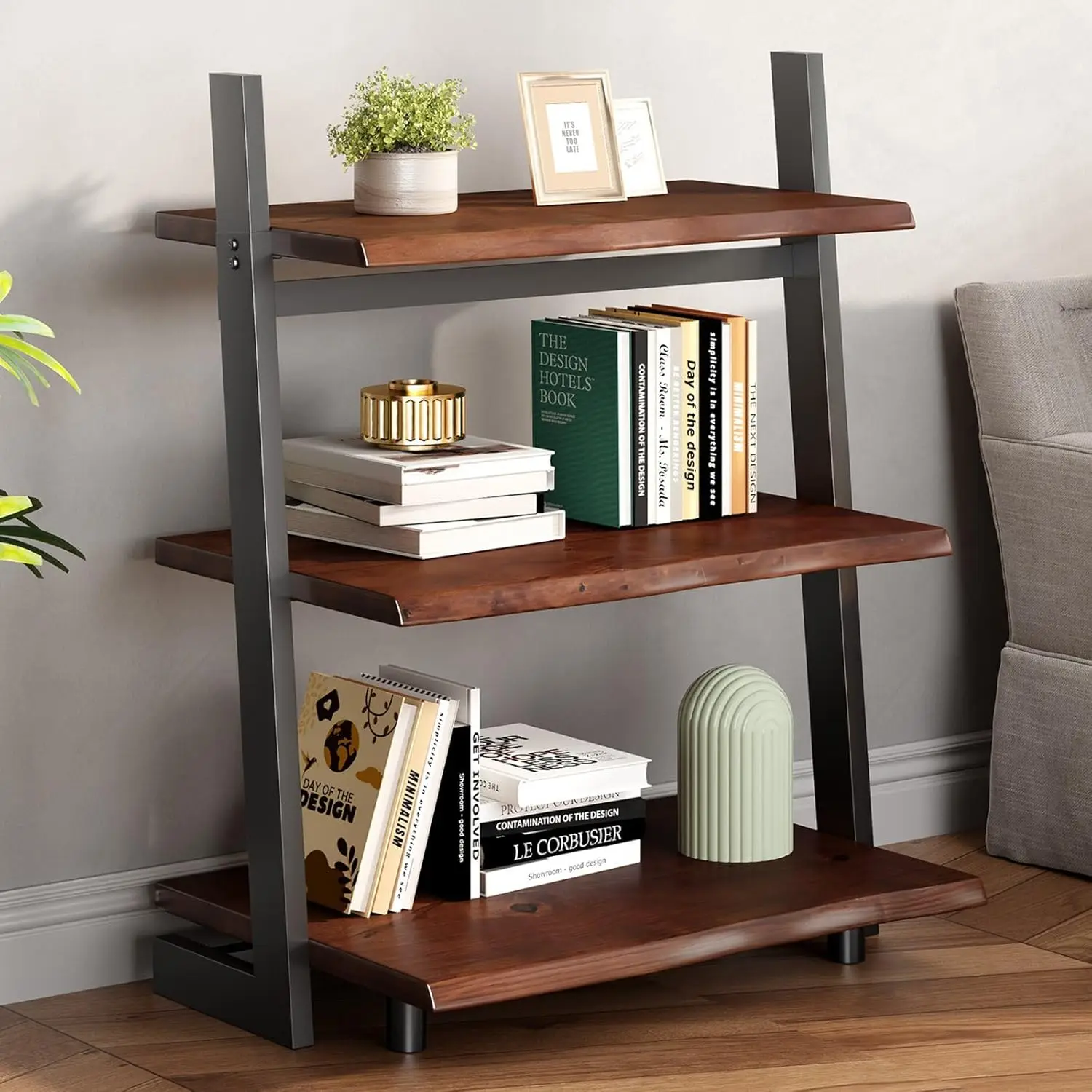 3-Tier Solid Wood Ladder Shelf Walnut Live Edge Storage Display Bookcase Space-Saving Home Office, Customized
3-Tier Solid Wood Ladder Shelf Walnut Live Edge Storage Display Bookcase Space-Saving Home Office, Customized