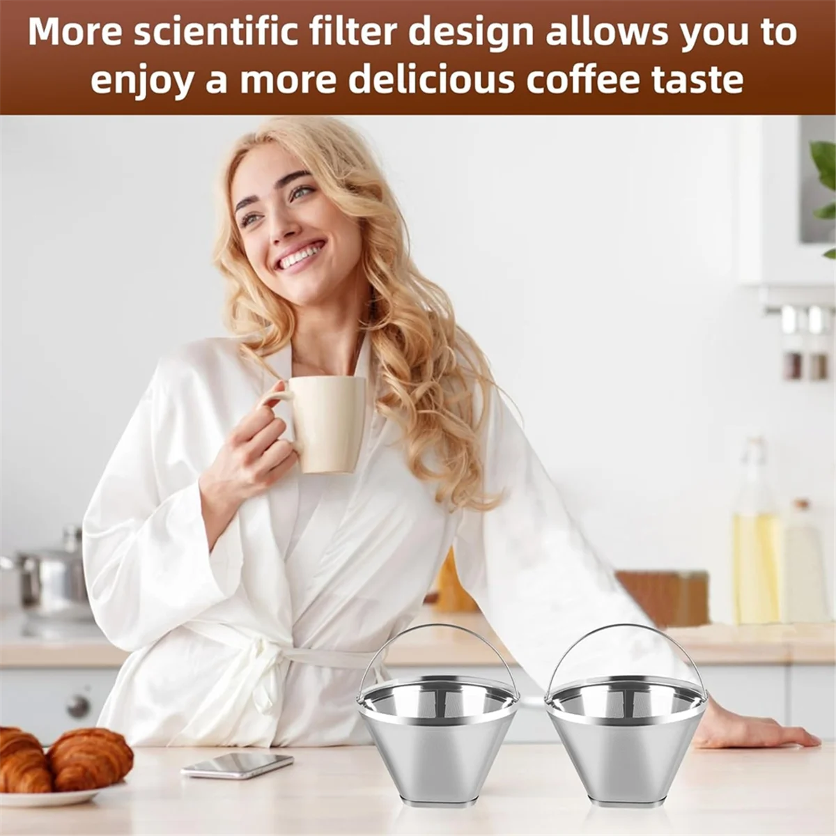 Practical Stainless Steel Coffee Filter, Suitable for Coffee Filter Replacement, 4 Cone Permanent Coffee Filter 2Pcs
Practical Stainless Steel Coffee Filter, Suitable for Coffee Filter Replacement, 4 Cone Permanent Coffee Filter 2Pcs