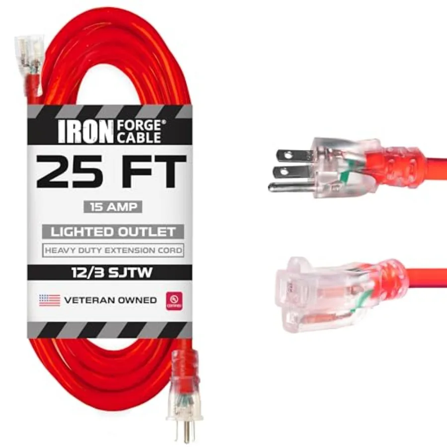 Lighted Outdoor Extension Cord - 12/3 SJTW Heavy Duty Extension Cable with 3 Prong 15 AMP Grounded Plug for Safety
Lighted Outdoor Extension Cord - 12/3 SJTW Heavy Duty Extension Cable with 3 Prong 15 AMP Grounded Plug for Safety