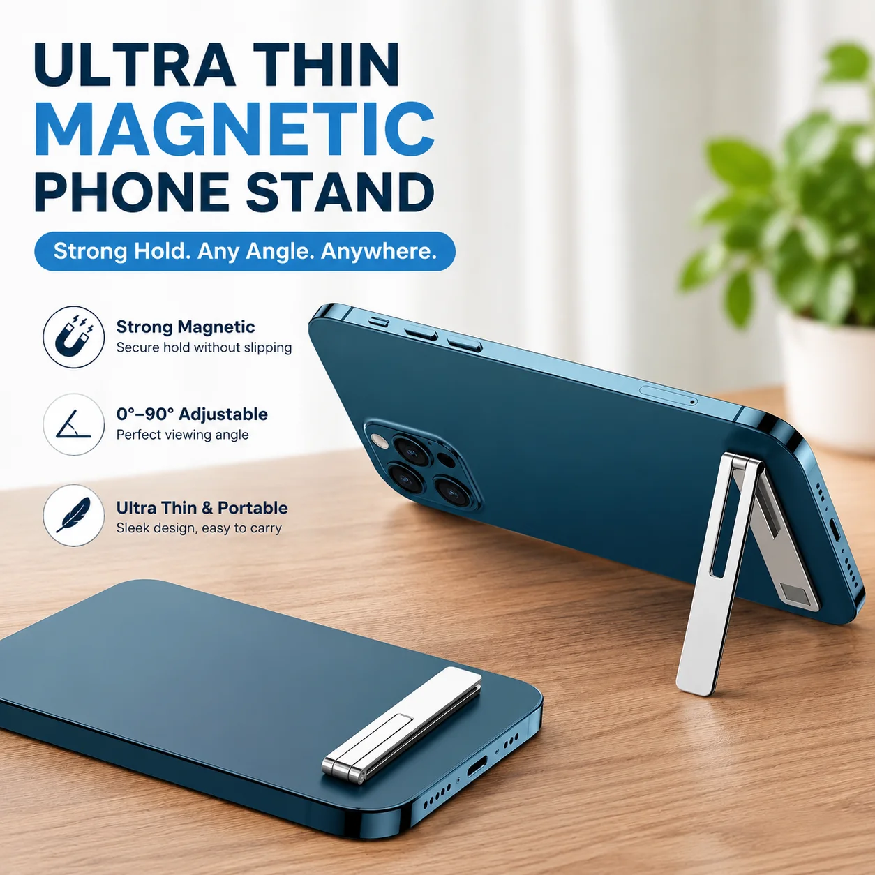 Ultra Thin Magnetic Phone Holder Stand, Foldable Metal Alloy Desktop Kickstand, Universal Cell Phone Support for 0-90°
Ultra Thin Magnetic Phone Holder Stand, Foldable Metal Alloy Desktop Kickstand, Universal Cell Phone Support for 0-90°