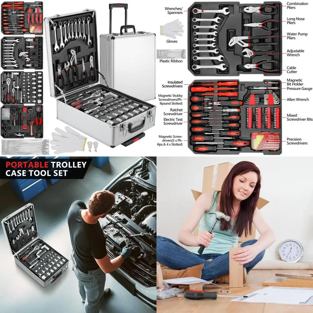 Полный набор инструментов для механика из 799 предметов с алюминиевым чехлом на тележке для ремонта дома, автомобилей и общежитий.
Полный набор инструментов для механика из 799 предметов с алюминиевым чехлом на тележке для ремонта дома, автомобилей и общежитий.