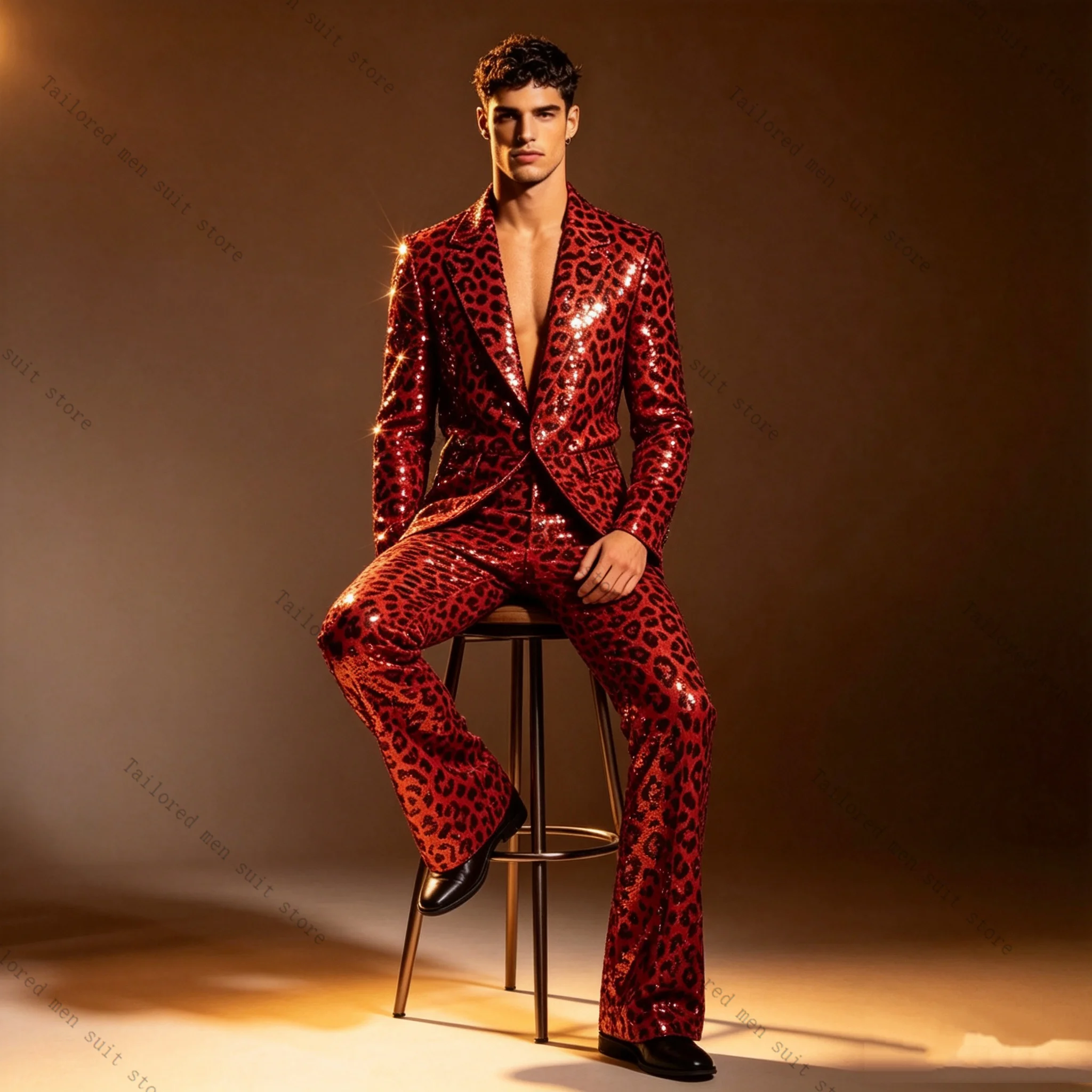 Red Leopard Sequins Men Suits Pants Set 2 Pcs Blazer+Trousers Groom Wedding Tuxedos Jacket Formal Office Business Coat Outfit
Red Leopard Sequins Men Suits Pants Set 2 Pcs Blazer+Trousers Groom Wedding Tuxedos Jacket Formal Office Business Coat Outfit