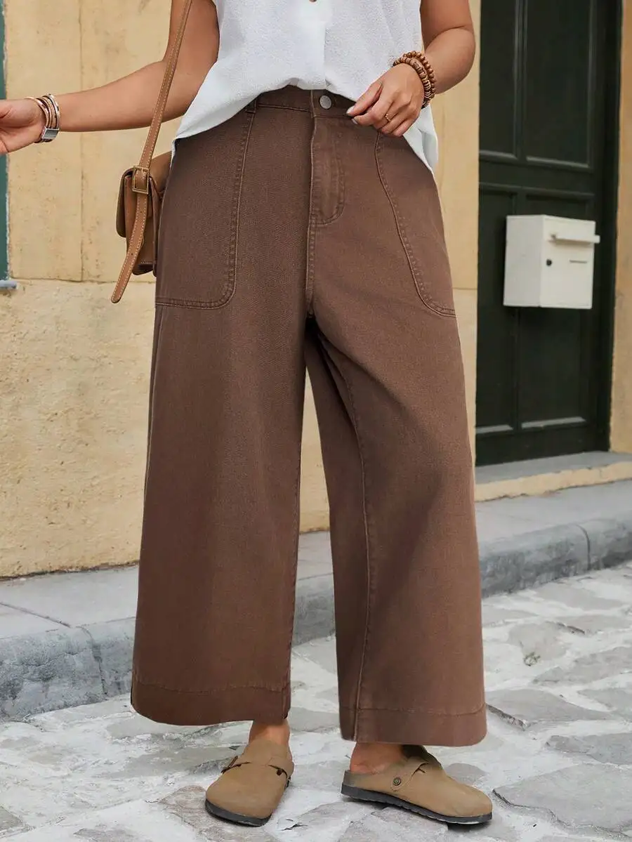 Brown Wide Leg Cropped Denim Pants For Women Casual Loose Fit Straight Leg Jeans
Brown Wide Leg Cropped Denim Pants For Women Casual Loose Fit Straight Leg Jeans