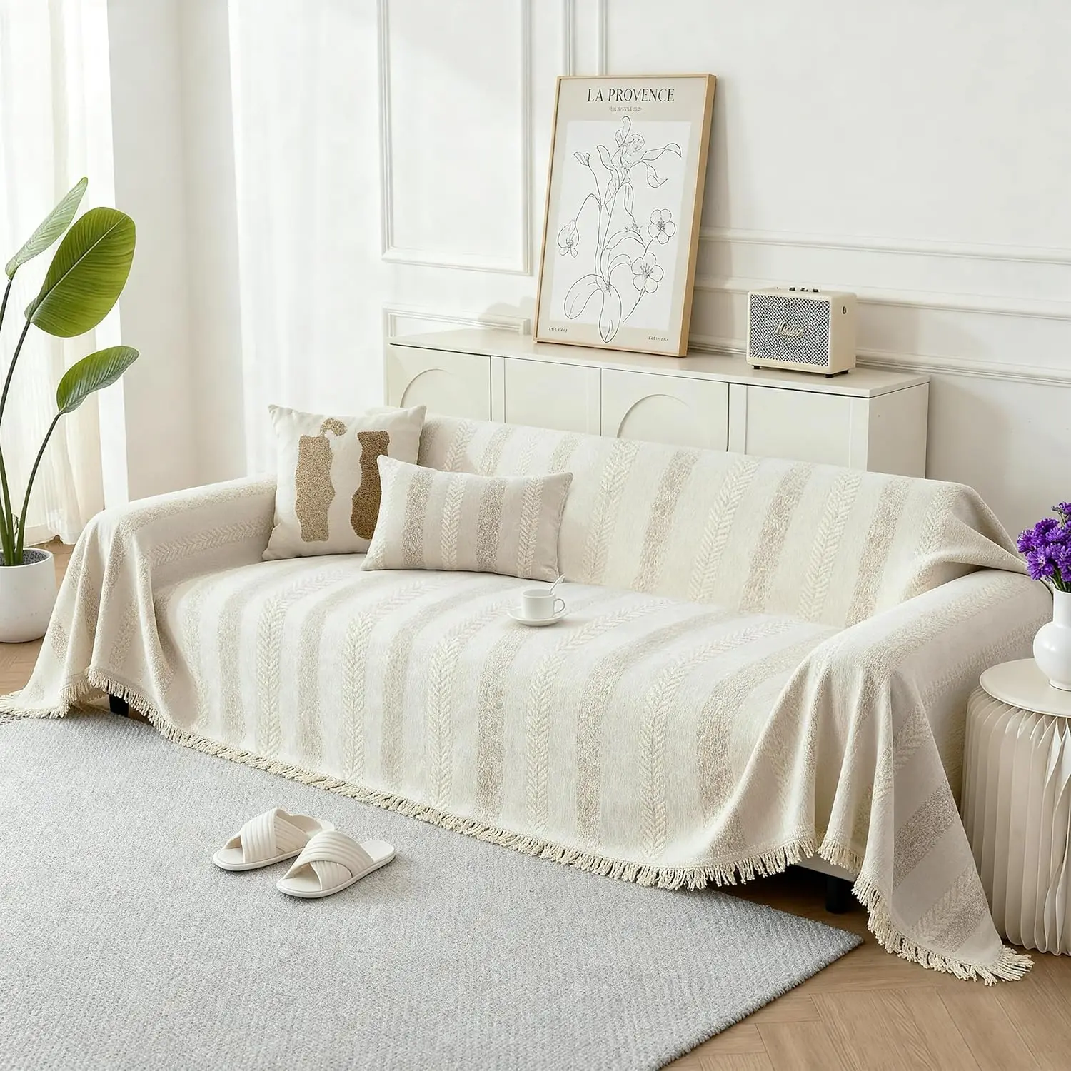 Boho Chenille Sofa Cover for 3 Cushion Couch, Washable Pet-Friendly Slipcover with Tassels in Striped Beige
Boho Chenille Sofa Cover for 3 Cushion Couch, Washable Pet-Friendly Slipcover with Tassels in Striped Beige