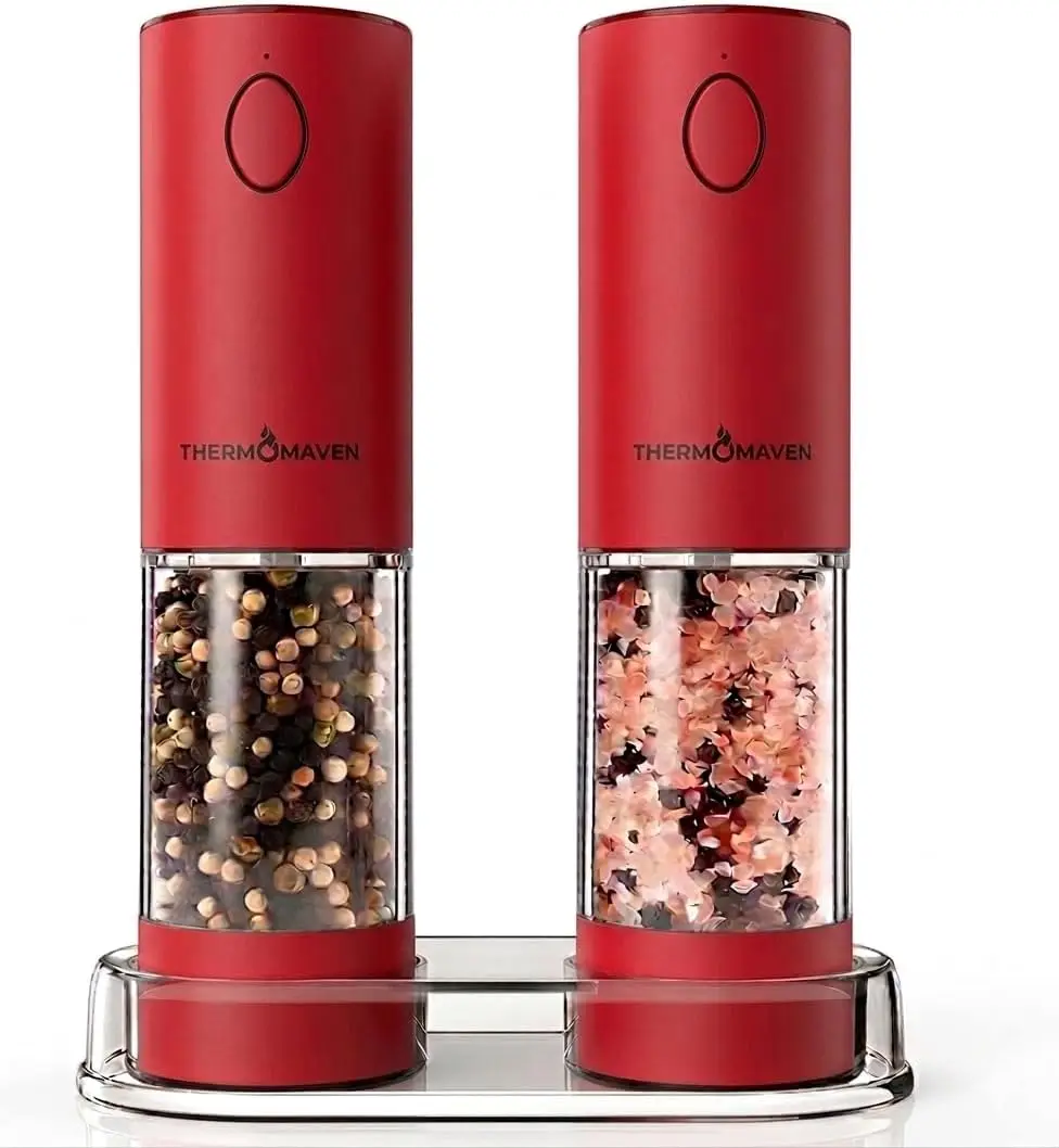 Electric Salt and Pepper Grinder Set, 110ml Rechargeable, 6 Adjustable Coarseness, LED Light, 2 Pack, Red
Electric Salt and Pepper Grinder Set, 110ml Rechargeable, 6 Adjustable Coarseness, LED Light, 2 Pack, Red