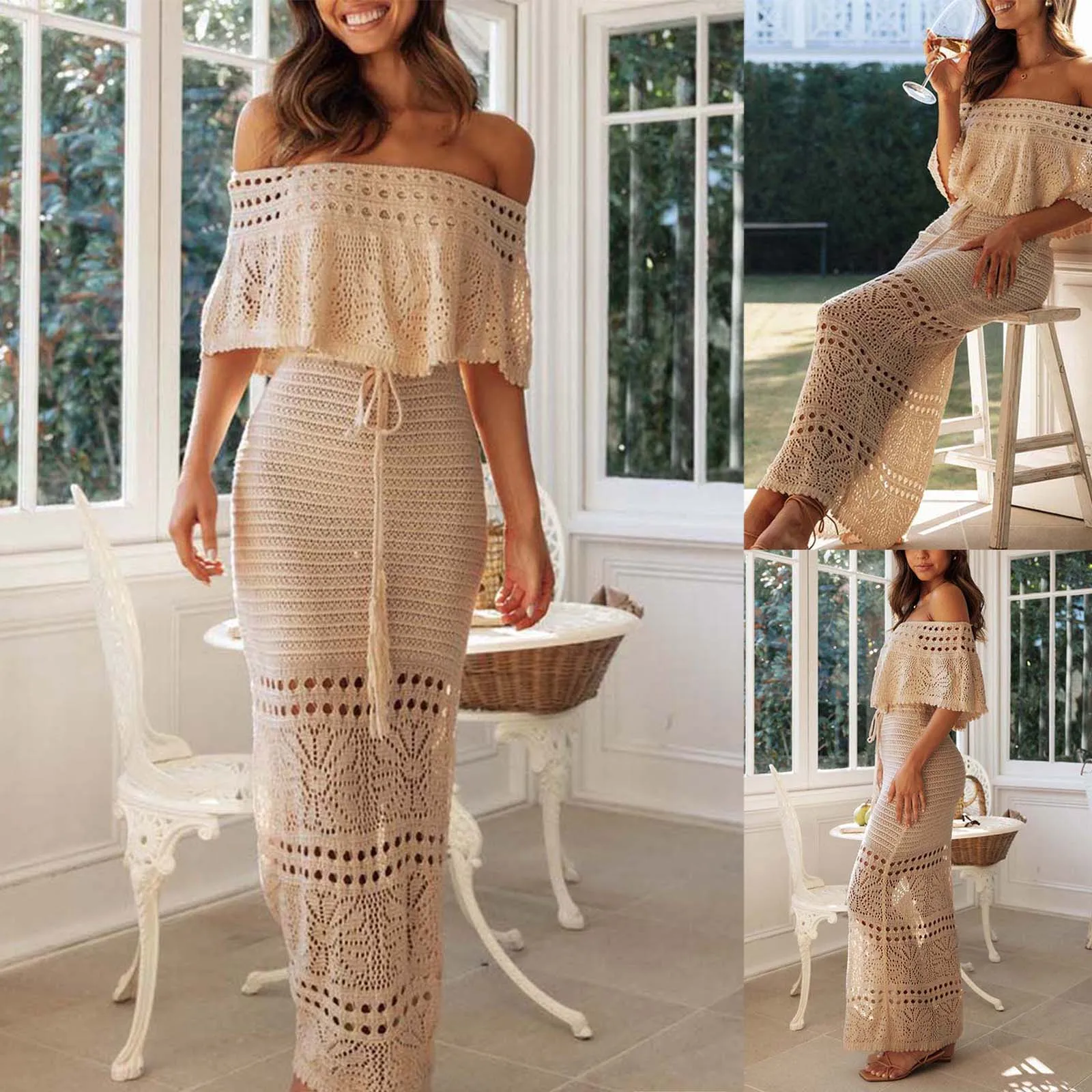 2026 Fashion Women's Summer Long Tube Top Dress Short Sleeve Off Shoulder Knit Pattern Hollow Tie Up Dress
2026 Fashion Women's Summer Long Tube Top Dress Short Sleeve Off Shoulder Knit Pattern Hollow Tie Up Dress