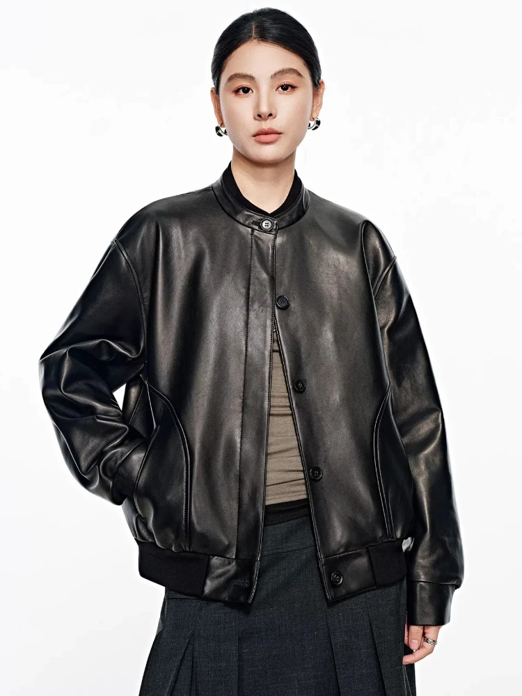 Casual Genuine Leather Bomber Jackets for Women Spring Autumn 2026 High-end Simple Stand Collar Soft Black Real Sheepskin Coat
Casual Genuine Leather Bomber Jackets for Women Spring Autumn 2026 High-end Simple Stand Collar Soft Black Real Sheepskin Coat