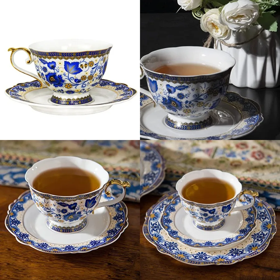 Bone China Tea Cups and Saucers, 6.8 oz Tea Cup and Saucer Set, with Gold Trim and Gift Box, White
Bone China Tea Cups and Saucers, 6.8 oz Tea Cup and Saucer Set, with Gold Trim and Gift Box, White