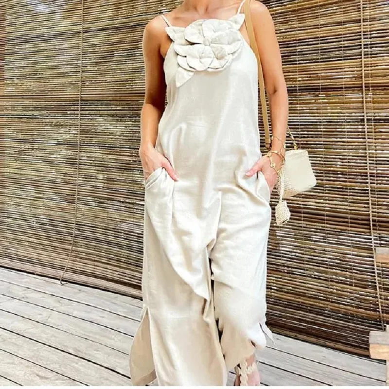 Long Linen Cotton Dress With Flower 3D Halter Pocketed Sleeveless Slit Elegant Gown Dress Solid Loose Fit Streetwear
Long Linen Cotton Dress With Flower 3D Halter Pocketed Sleeveless Slit Elegant Gown Dress Solid Loose Fit Streetwear