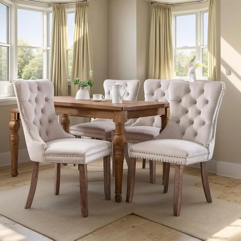 Velvet-Covered Upholstered Dining Chairs with Nail Trim and Metal Ring Pull, Suitable for Dining Room, Kitchen, Restaurant, and
Velvet-Covered Upholstered Dining Chairs with Nail Trim and Metal Ring Pull, Suitable for Dining Room, Kitchen, Restaurant, and