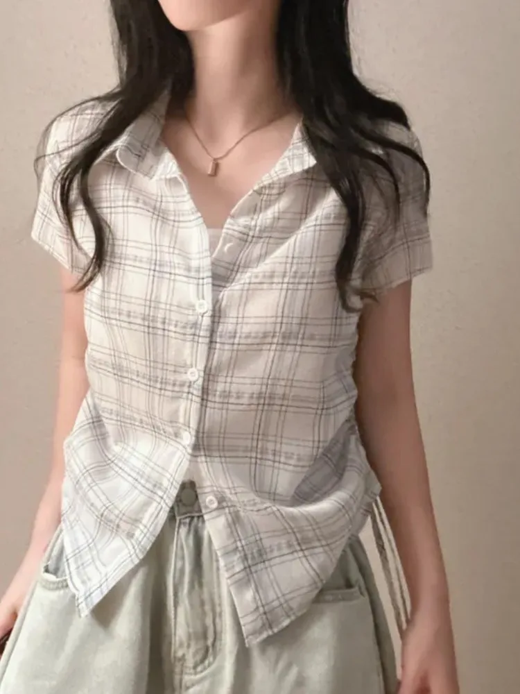 Chic Summer Vintage Versatile Turn-down Collar Small Button Side Gathered Design ort Plaid irt Women's Top Faionable Ca...
Chic Summer Vintage Versatile Turn-down Collar Small Button Side Gathered Design ort Plaid irt Women's Top Faionable Ca...