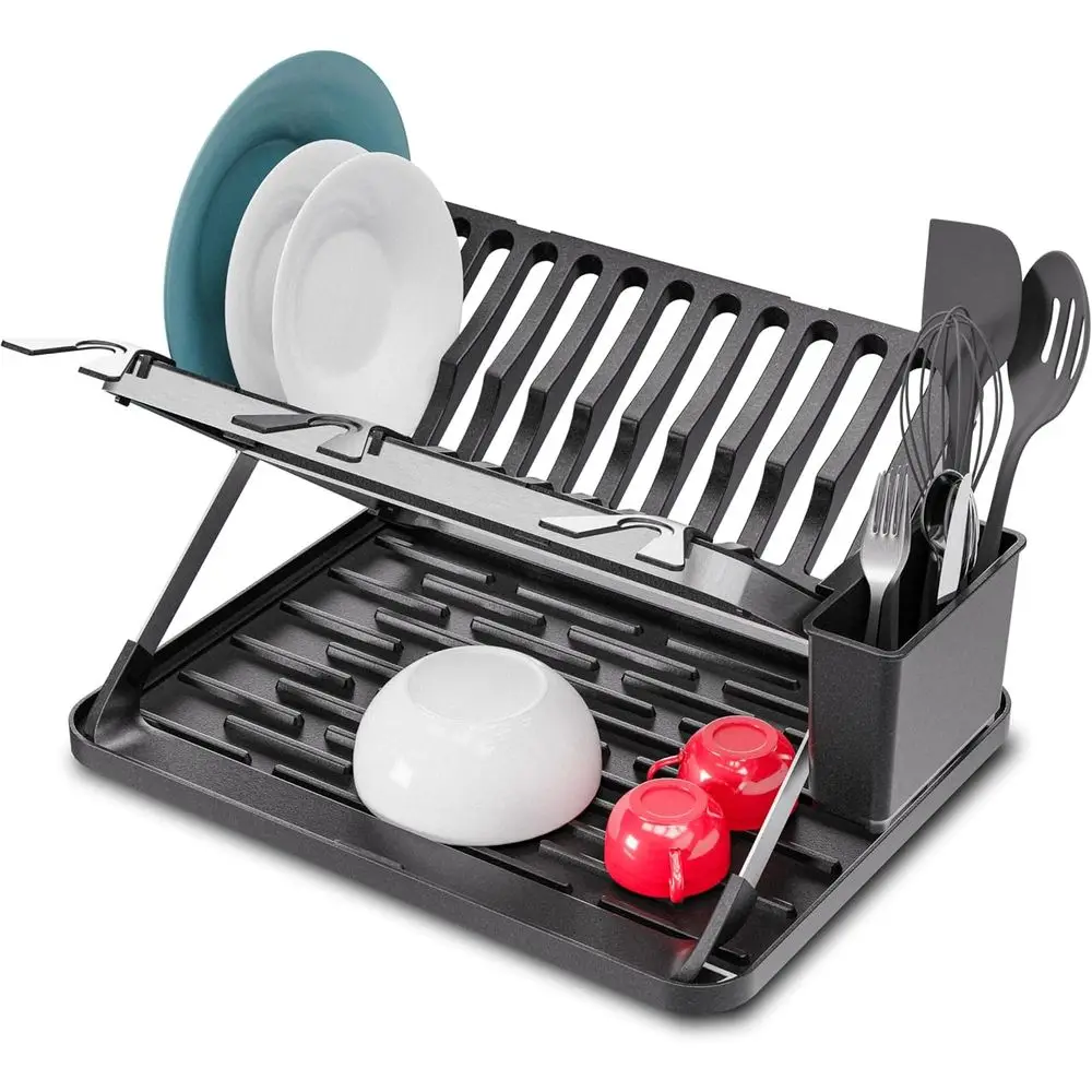 oldable Dish Drying Rack with Removable Utensil Caddy and Drip Tray
oldable Dish Drying Rack with Removable Utensil Caddy and Drip Tray