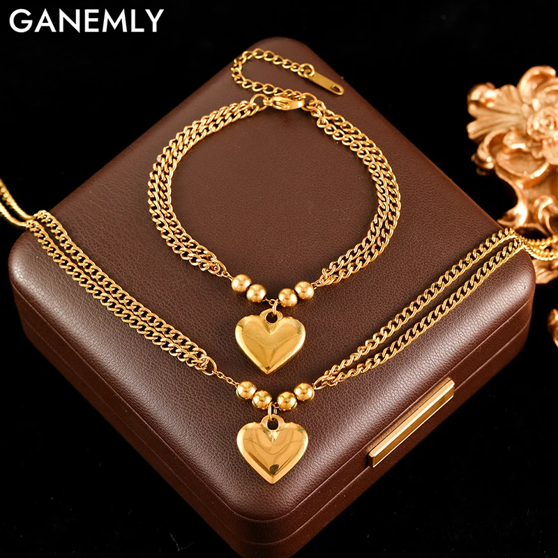 GANEMLY 316L Stainless Steel Metal Heart Love Charm Necklace Bracelets Waterproof Jewelry Set Metalic Chain For Women Lady Gift
GANEMLY 316L Stainless Steel Metal Heart Love Charm Necklace Bracelets Waterproof Jewelry Set Metalic Chain For Women Lady Gift