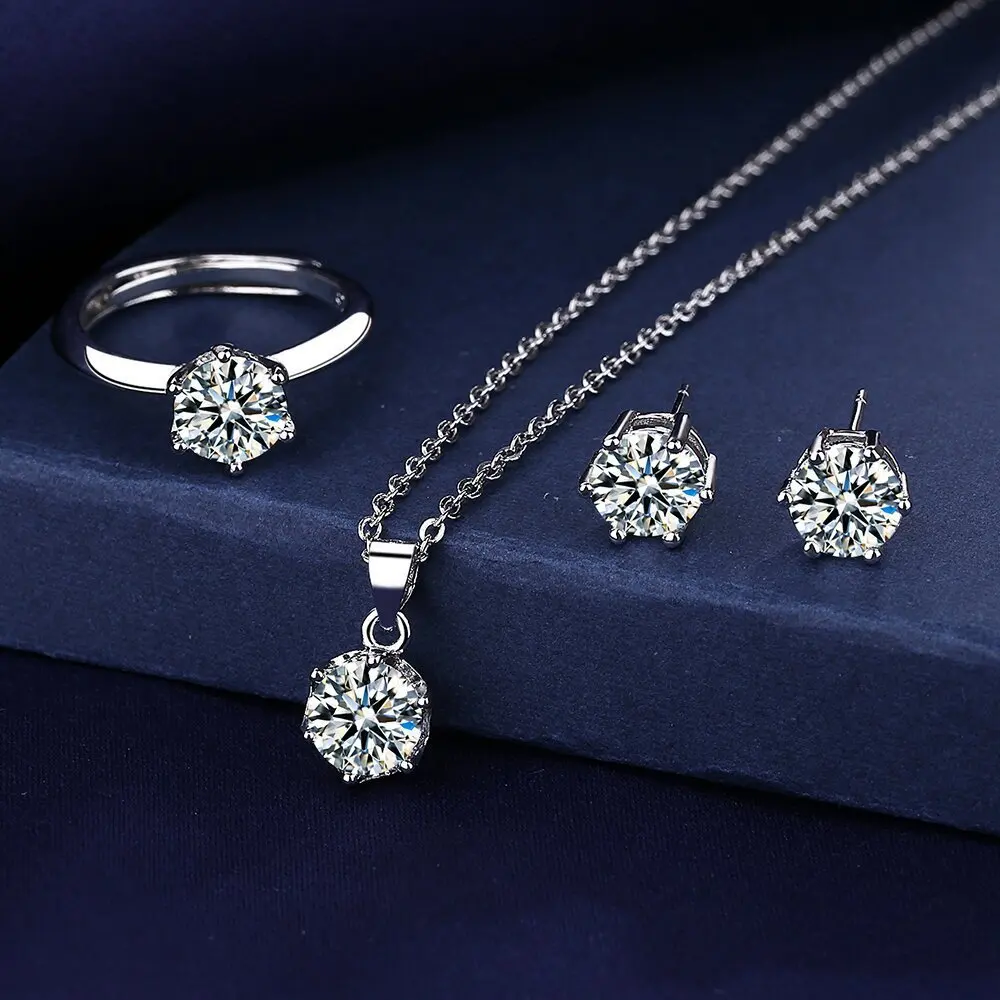Real 925 Silver Moissanite Jewelry Set 0.5-2ct Stud Earrings Solitaire Pendant Necklace Ring Set for Women Men Gift
Real 925 Silver Moissanite Jewelry Set 0.5-2ct Stud Earrings Solitaire Pendant Necklace Ring Set for Women Men Gift