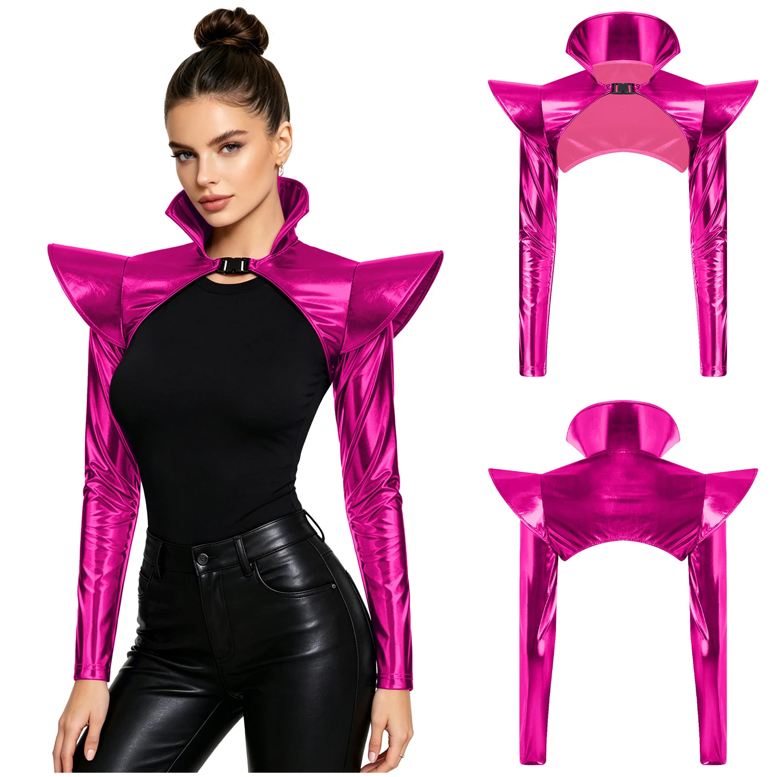 Womens Metallic Shrug Jacket Armor Crop Top Long Sleeves Structured Epaulets Open Front Waistcoat for Pole Dancing Burlesque
Womens Metallic Shrug Jacket Armor Crop Top Long Sleeves Structured Epaulets Open Front Waistcoat for Pole Dancing Burlesque
