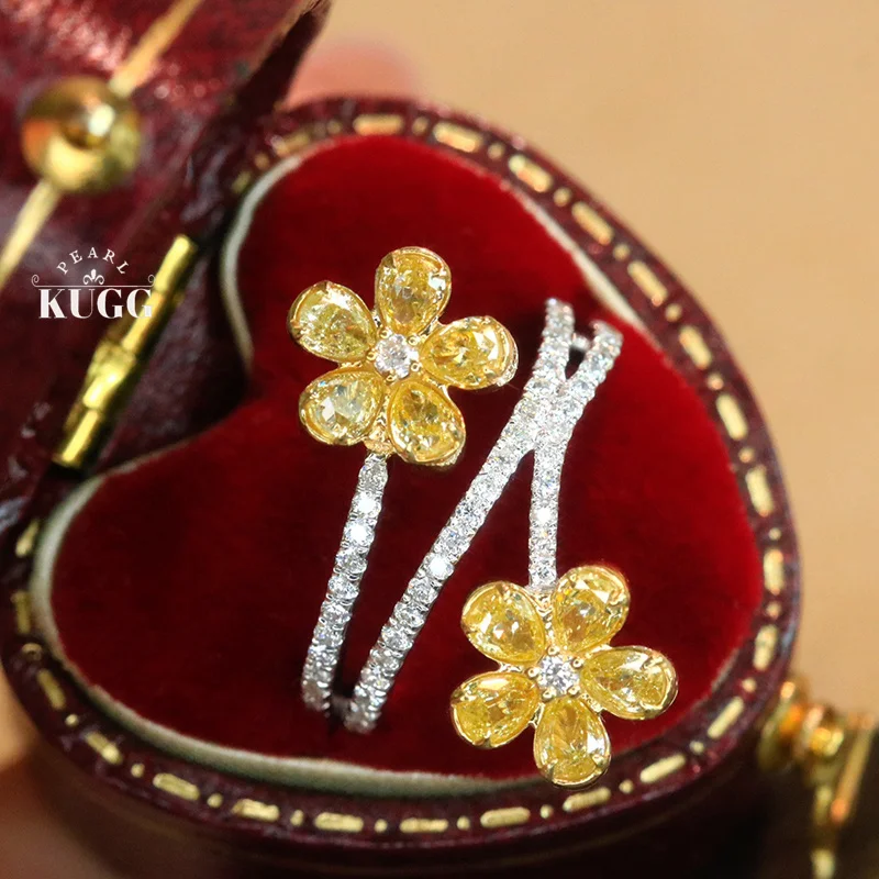 KUGG 100% 18K White Gold Rings Elegant Flower Shape Real Natural Yellow Diamond Engagement Ring for Women High Wedding Jewelry
KUGG 100% 18K White Gold Rings Elegant Flower Shape Real Natural Yellow Diamond Engagement Ring for Women High Wedding Jewelry