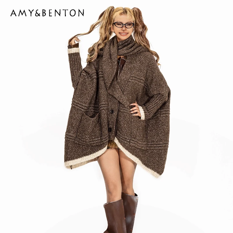 Autumn Winter New Hooded Sweater Women's Coat European American Retro Loose Versatile Cape Shawl Knitted Cardigan Top Ladies
Autumn Winter New Hooded Sweater Women's Coat European American Retro Loose Versatile Cape Shawl Knitted Cardigan Top Ladies