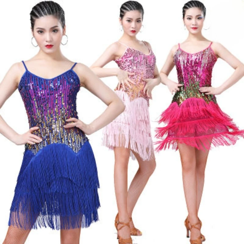 Adult temperament Cha Cha dance dress, suspender sequined fringed arena competitive dance suit
Adult temperament Cha Cha dance dress, suspender sequined fringed arena competitive dance suit