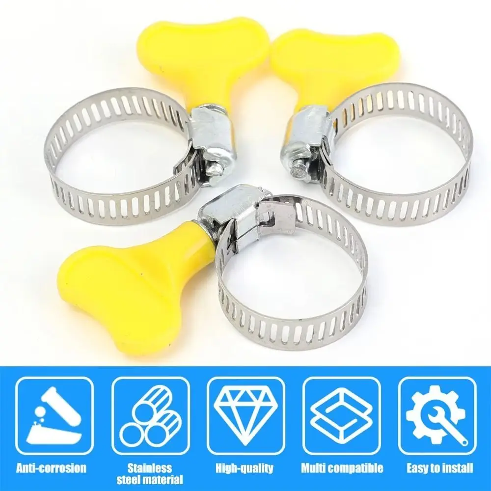 10 Pcs Sealing Stainless Steel Hose Clamp Powerful Fastener Adjustable Water Pipe Faucet Fasteners Yellow Plastic Handle
10 Pcs Sealing Stainless Steel Hose Clamp Powerful Fastener Adjustable Water Pipe Faucet Fasteners Yellow Plastic Handle