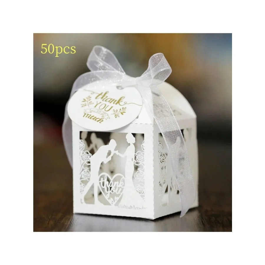 50pcs/Pack White Wedding Favor Box With Ribbon Thank You Tag Laser Cutout Heart and Rose Decor Romantic Anniversary/Valentine's
50pcs/Pack White Wedding Favor Box With Ribbon Thank You Tag Laser Cutout Heart and Rose Decor Romantic Anniversary/Valentine's