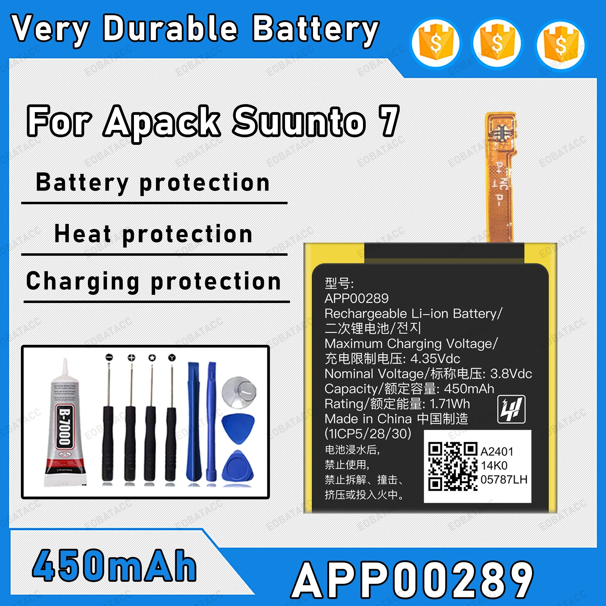 450mAh 100% New APP00289 Battery For Apack Suunto 7 Replacement Bateria+Free Tools
450mAh 100% New APP00289 Battery For Apack Suunto 7 Replacement Bateria+Free Tools