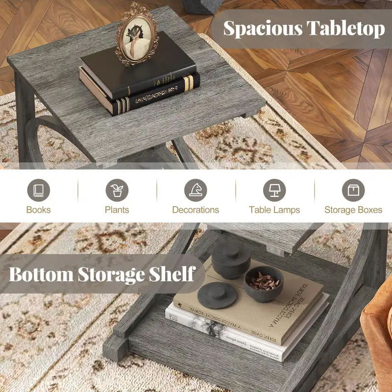 C-shaped 24 Inch 2 Tier Square End Table Sofa Side Table-Grey
C-shaped 24 Inch 2 Tier Square End Table Sofa Side Table-Grey