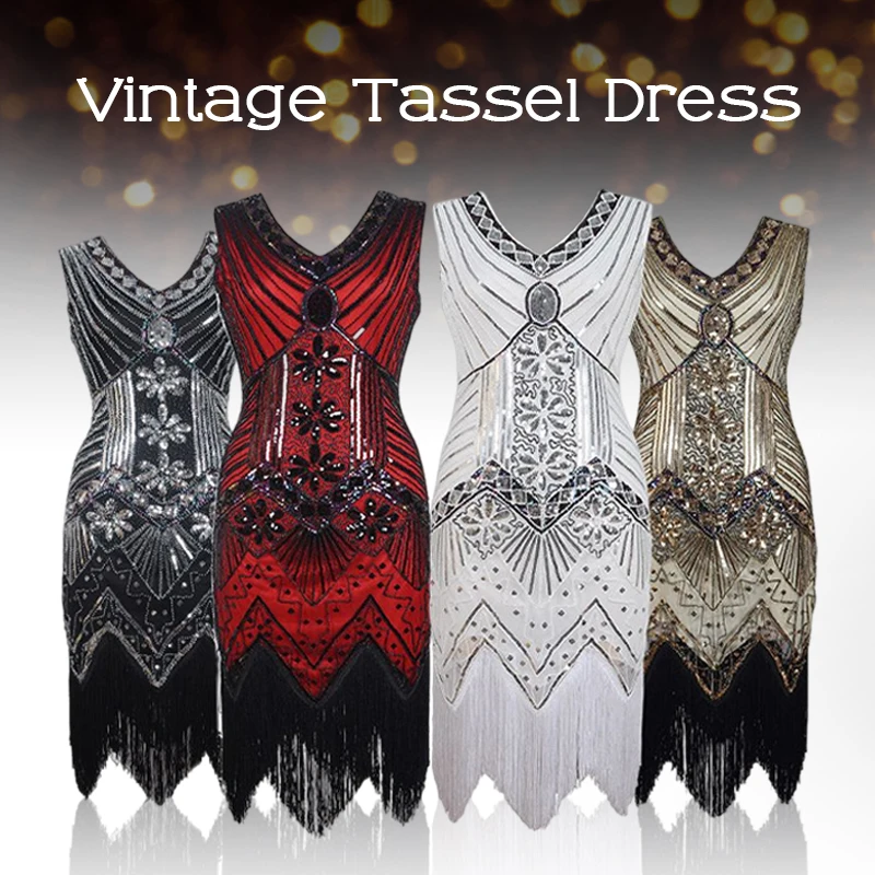 1920S Vintage Women's Flapper Great Gatsby Party Dress V-Neck Sleeveless Sequin Beaded Tassel Flapper Vestidos Feminina
1920S Vintage Women's Flapper Great Gatsby Party Dress V-Neck Sleeveless Sequin Beaded Tassel Flapper Vestidos Feminina