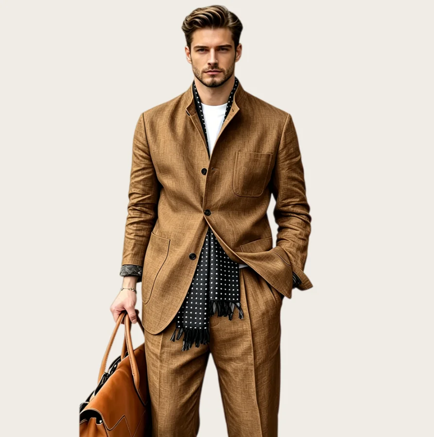 Mophiel Men's Linen 2 Piece Suit Set Stand Collar Single Breasted Breathable Casual Blazer Pants For Business Daily Wear Summer
Mophiel Men's Linen 2 Piece Suit Set Stand Collar Single Breasted Breathable Casual Blazer Pants For Business Daily Wear Summer