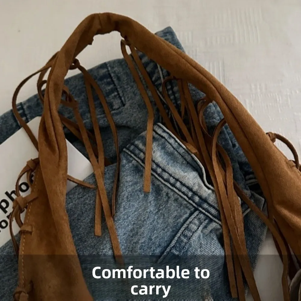 Western Style Tassel Shoulder Bag Soft Polyester PU Leather Large Capacity Bag Simple Design Nubuck Leather Suede Tote Bag
Western Style Tassel Shoulder Bag Soft Polyester PU Leather Large Capacity Bag Simple Design Nubuck Leather Suede Tote Bag