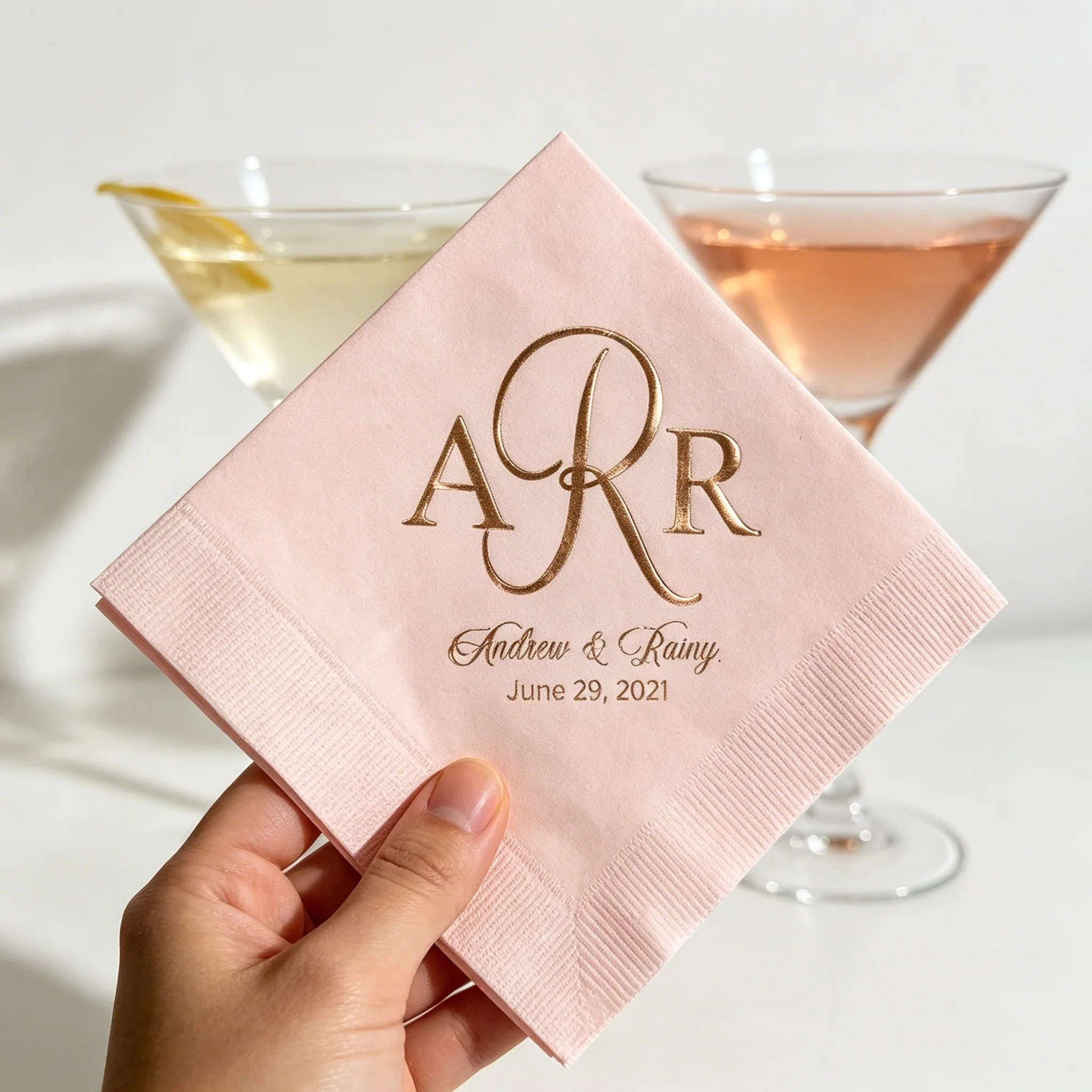 50pcs Personalized Rose Gold Wedding Napkins, Custom Interlocking Monogram, Names & Wedding Date with Foil Print, White Disposab
50pcs Personalized Rose Gold Wedding Napkins, Custom Interlocking Monogram, Names & Wedding Date with Foil Print, White Disposab