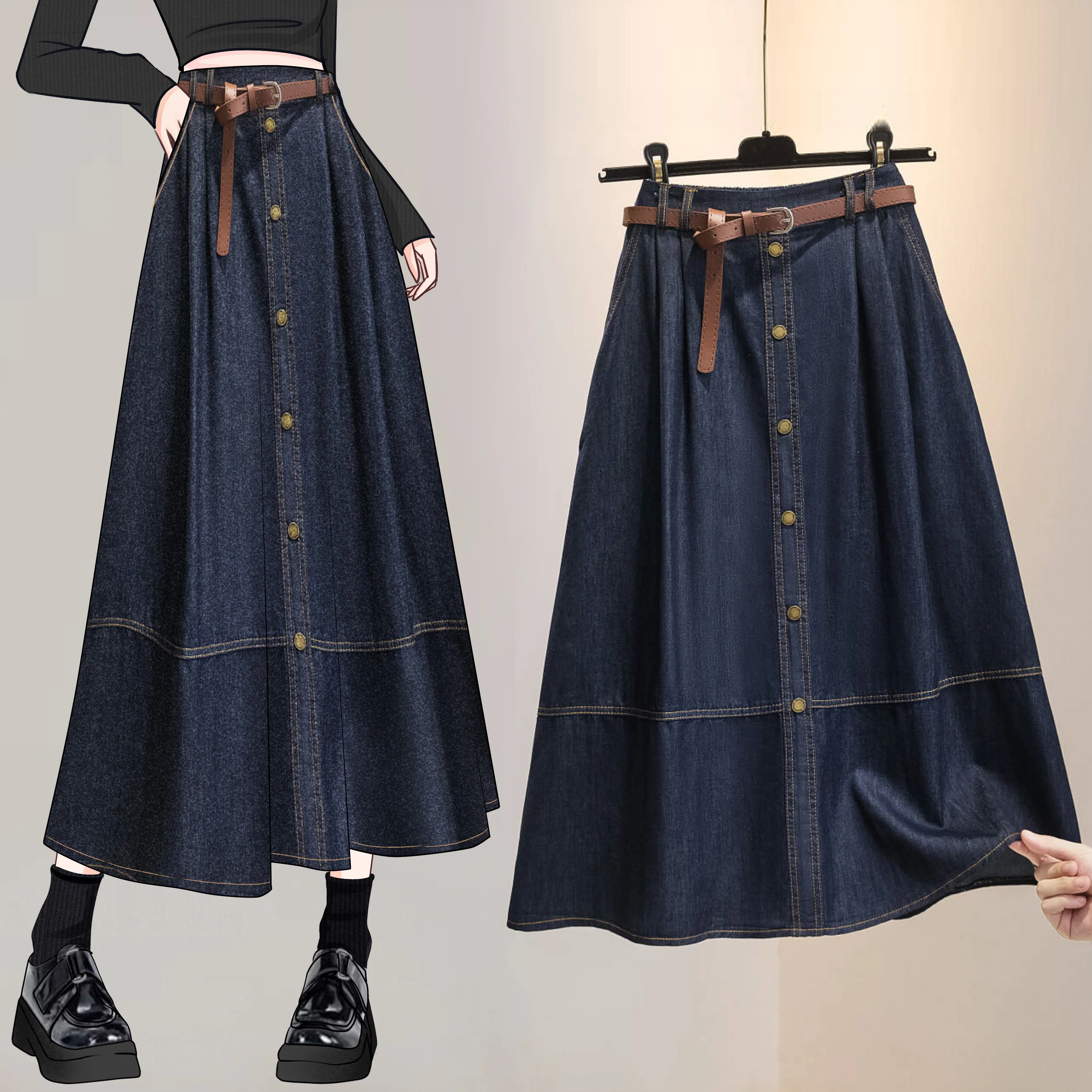 Модная женская джинсовая юбка в корейском стиле больших размеров, весенне-осенняя, с высокой талией, А-силуэта, для полных женщин
Модная женская джинсовая юбка в корейском стиле больших размеров, весенне-осенняя, с высокой талией, А-силуэта, для полных женщин