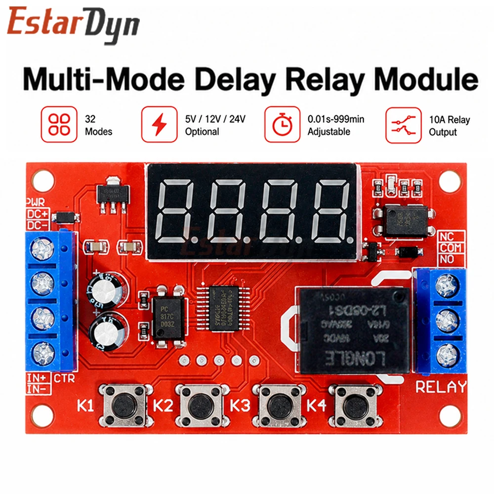 Estardyn DC 5V 12V 24V 10A Adjustable Time Delay Relay Module LED Digital Display Trigger Timer Switch for Motor Control