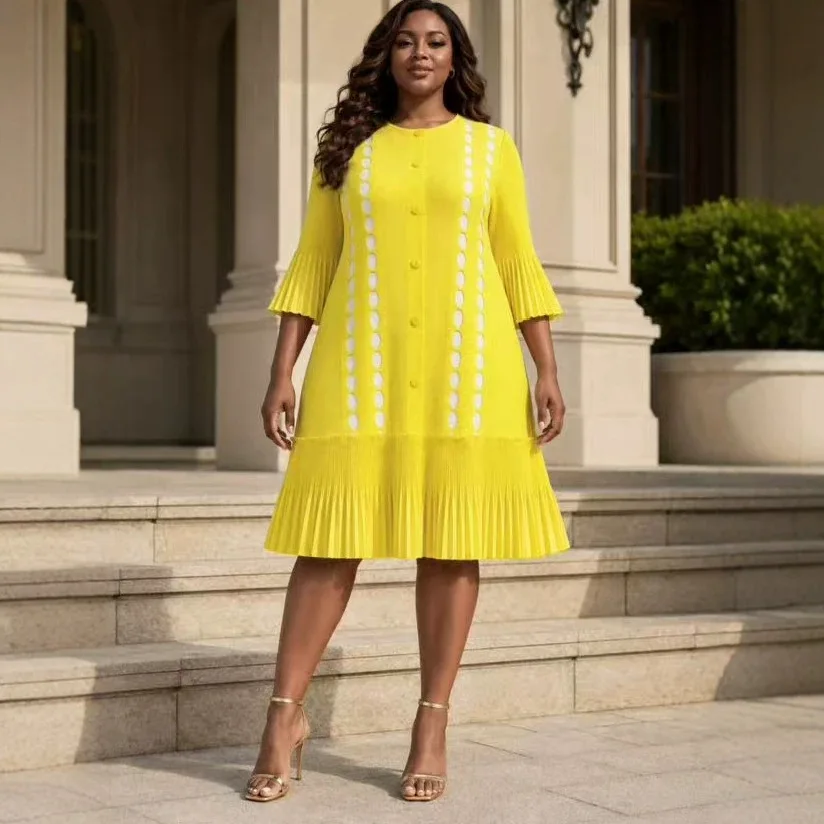 2026 Summer Women's Miyake Fashion Crew Neck Dress Seven-Sleeve Printed Single-Breasted Folds Casual Dress
2026 Summer Women's Miyake Fashion Crew Neck Dress Seven-Sleeve Printed Single-Breasted Folds Casual Dress