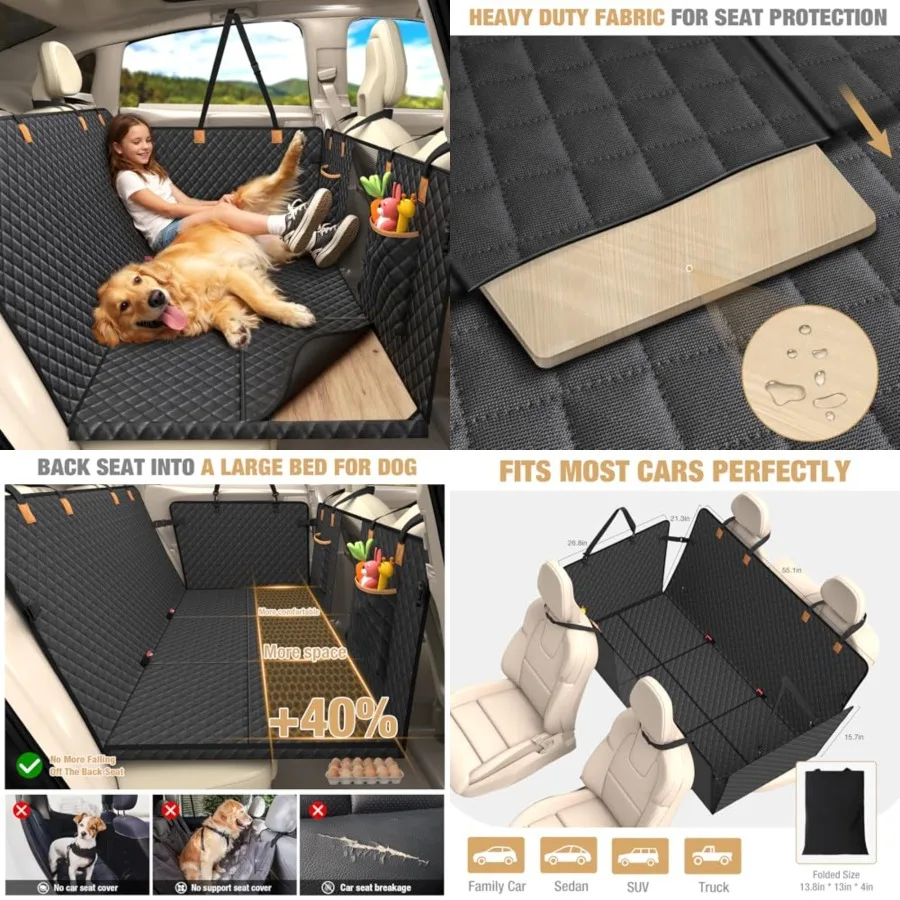 400LBS Hard Bottom Dog Car Hammock - 600D Heavy Duty Waterproof Dog Seat Cover Back Seat Extender, Mesh Window and Storage Pock
400LBS Hard Bottom Dog Car Hammock - 600D Heavy Duty Waterproof Dog Seat Cover Back Seat Extender, Mesh Window and Storage Pock
