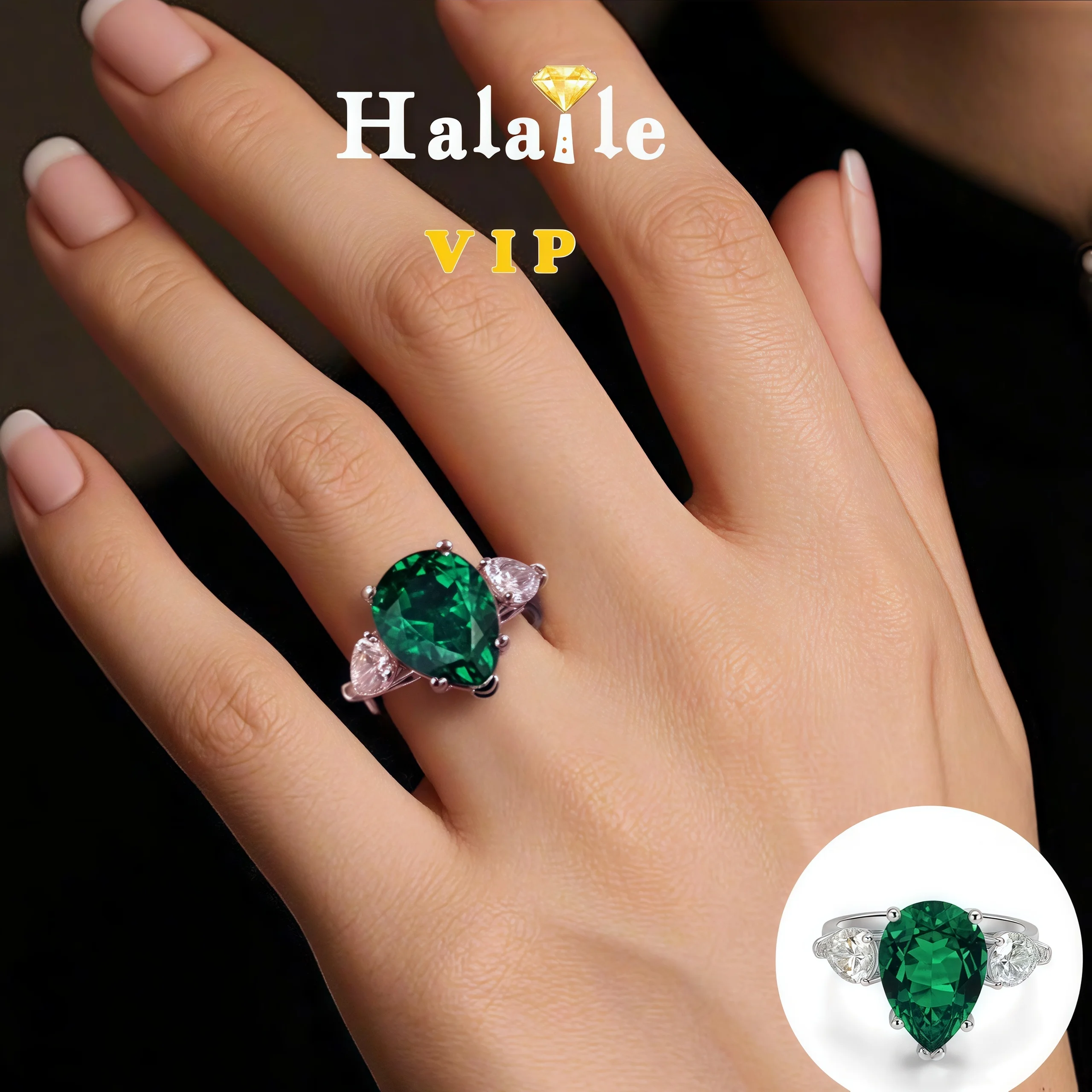 Halaile 6cttw 10*14 Lab-Grown Colombian emerald And 5*7mm Moissanite Rings S925 Silver Pear Cut Fine Jewelry Dainty Elegant
Halaile 6cttw 10*14 Lab-Grown Colombian emerald And 5*7mm Moissanite Rings S925 Silver Pear Cut Fine Jewelry Dainty Elegant