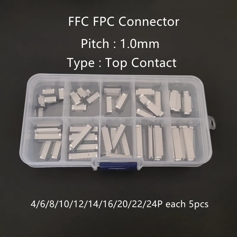 50pcs/boxed FFC FPC connector 1.0mm Pitch 4/6/8/10/12/14/16/20/22/24 Pin Top Contact Flat Cable Connector Socket Kits
50pcs/boxed FFC FPC connector 1.0mm Pitch 4/6/8/10/12/14/16/20/22/24 Pin Top Contact Flat Cable Connector Socket Kits