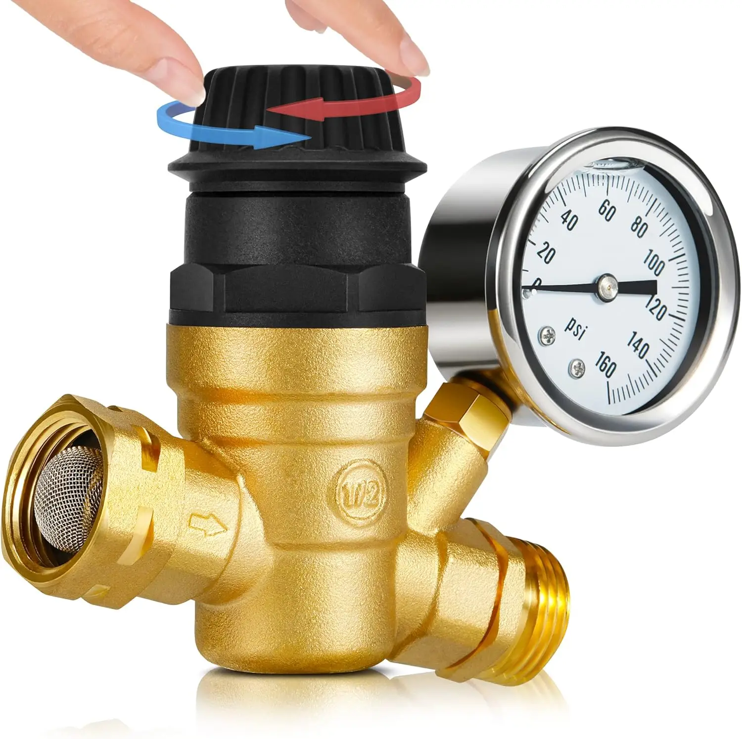 RV Water Pressure Regulator for RV Camper, Adjustable Handle Brass Lead-Free Reducer Valve RV Water Pressure Regulator
RV Water Pressure Regulator for RV Camper, Adjustable Handle Brass Lead-Free Reducer Valve RV Water Pressure Regulator