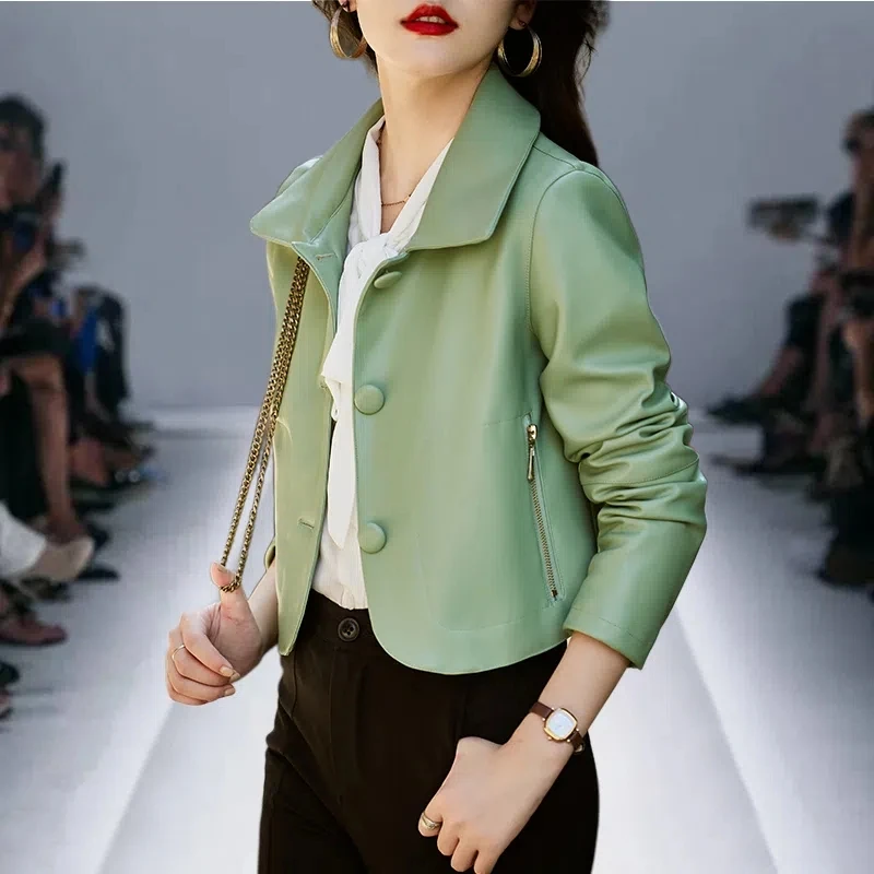 Green Black PU Coat Women's Short 2022 Fall New Ladies Fashion Sheep Leather Jacket
Green Black PU Coat Women's Short 2022 Fall New Ladies Fashion Sheep Leather Jacket