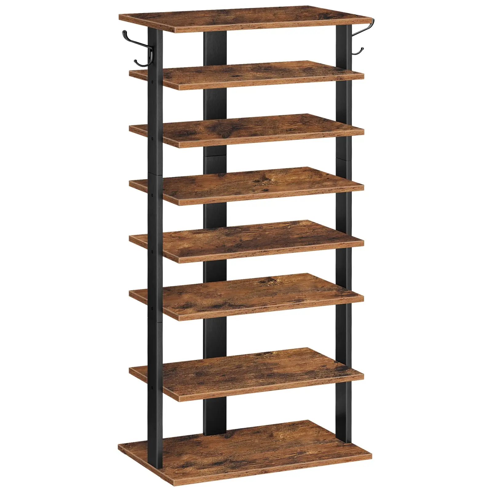 Rustic Brown 8-Shelf Vertical Shoe Organizer With Metal Hooks, Narrow Space-Saving Storage Tower For Entryway, Living Room,
Rustic Brown 8-Shelf Vertical Shoe Organizer With Metal Hooks, Narrow Space-Saving Storage Tower For Entryway, Living Room,