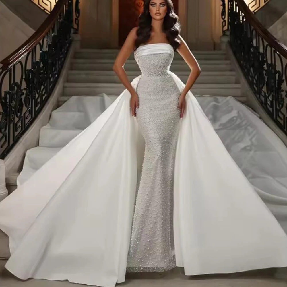 Exclusive Pearls Mermaid Wedding Dress With Detachable Train Dreamy Strapless Bridal Gown Customized Bride Attire Formal Party
Exclusive Pearls Mermaid Wedding Dress With Detachable Train Dreamy Strapless Bridal Gown Customized Bride Attire Formal Party