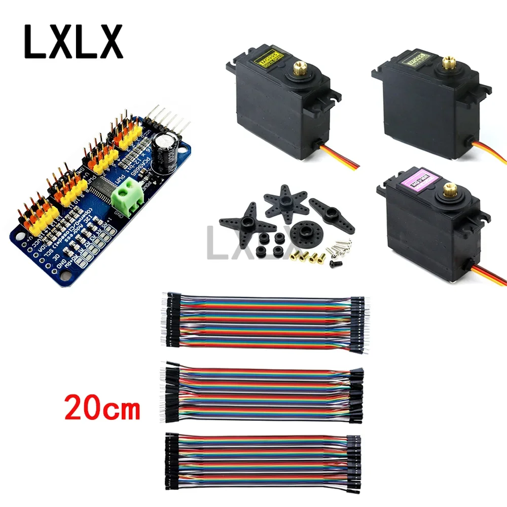 1PCS MG995 MG996R MG946R + 1pcs PCA9685 + Three Kinds of 20cm DuPont Wire Servo Motor Set for Intelligent Robot Helicopter
1PCS MG995 MG996R MG946R + 1pcs PCA9685 + Three Kinds of 20cm DuPont Wire Servo Motor Set for Intelligent Robot Helicopter